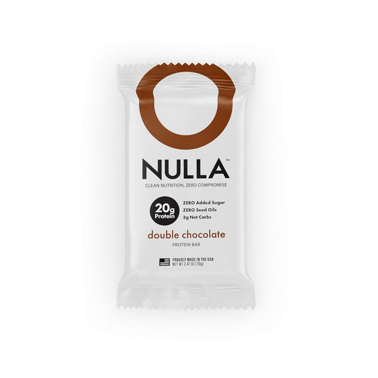 Nulla Bar 12 Count Box, NO SEED OILS, 20 grams Protein, 2-3g Net Carbs (Double Chocolate)