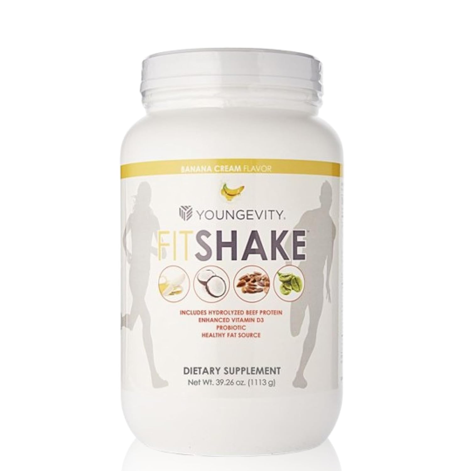 Youngevity FitShake™ Banana Cream | 20g Gut-Friendly Protein | Electrolytes, Minerals, Collagen, Gelatin, Vitamin D, Probiotics, and More | 30 Servings - 2.4 lbs