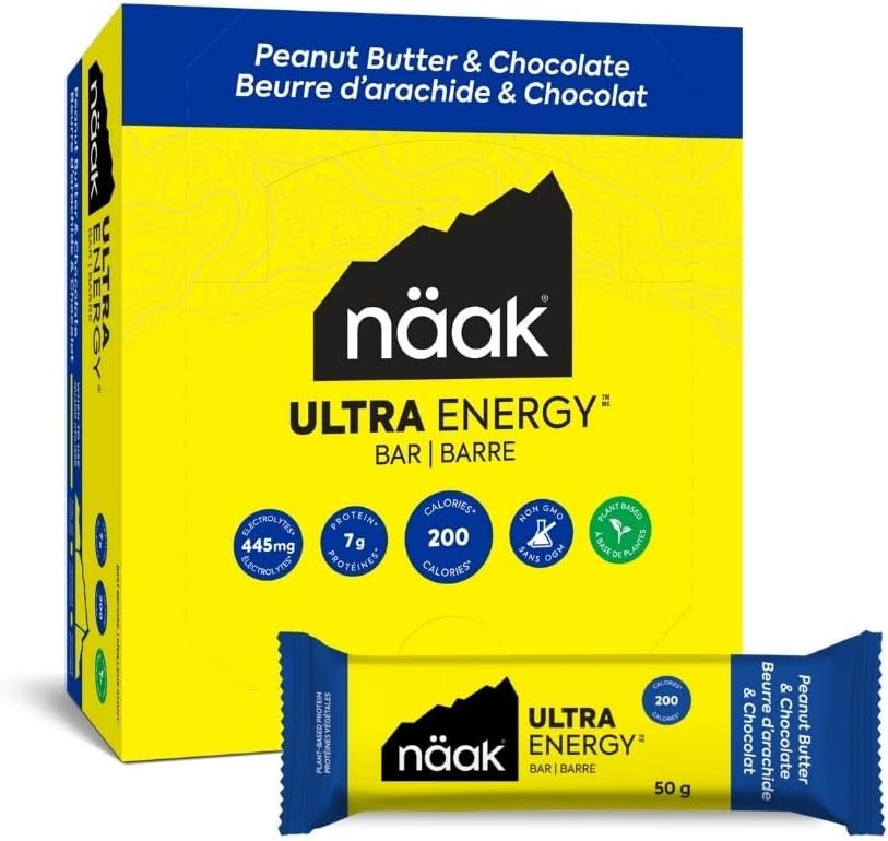 NÄAK Ultra Energy Bars, Peanut Butter Chocolate, Performance and Endurance Snack Bars, 12 count, 50g | 7g High Protein, 7g Fiber, 180mg Electrolytes, Vegan, Plant-based Protein, Non GMO