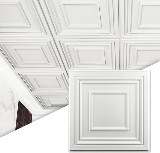 Art3d Drop Ceiling Tiles 24x24 Inch (12-Pack, 48 Sq.ft) \u2013 Glue Up PVC Ceiling Tiles 2x2 Ft., Decorative Ceiling Panels for Kitchen, Living Room, Office and Home, White