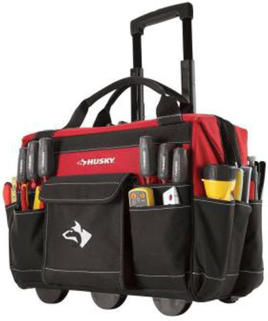 Husky GP-43196N13 18" 600-Denier Red Water Resistant Contractor's Rolling Tool Tote Bag with Telescoping Handle