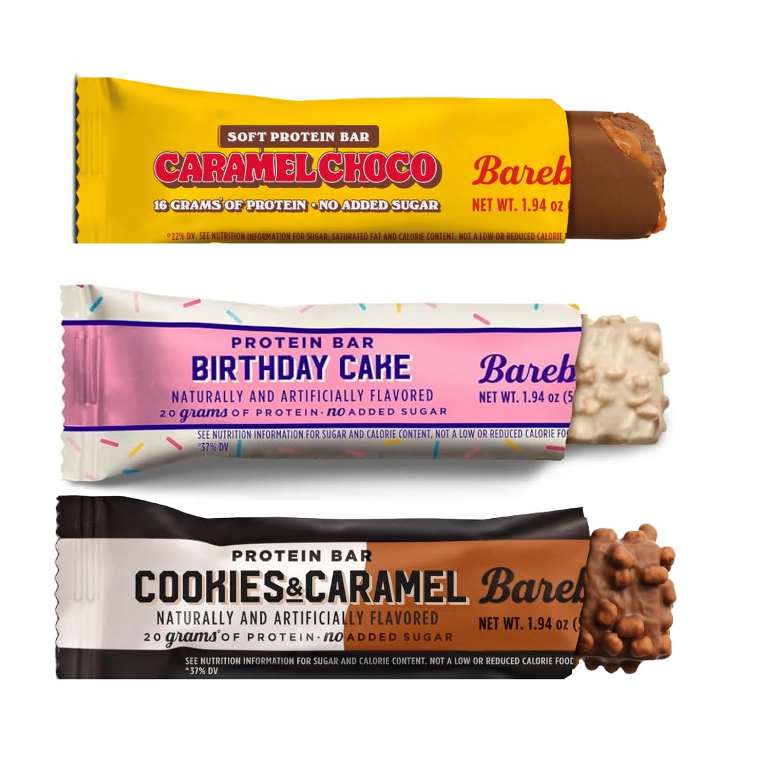 Barebell Protein Bars, Cookies & Caramel, Birthday Cake, Caramel Choco, 9 Count, 20g Protein, 1g Total Sugars, On-The-Go Snack bundled by OMNICOAST GOODS, OCG