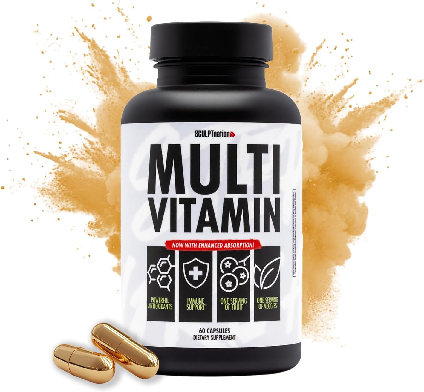 Sculpt Nation by V Shred Multivitamin - Daily Multivitamin for Women and Men with Zinc, Vitamin C, and Copper, Nutritional Support with One Serving of Fruit and Veggies - 60 Capsules