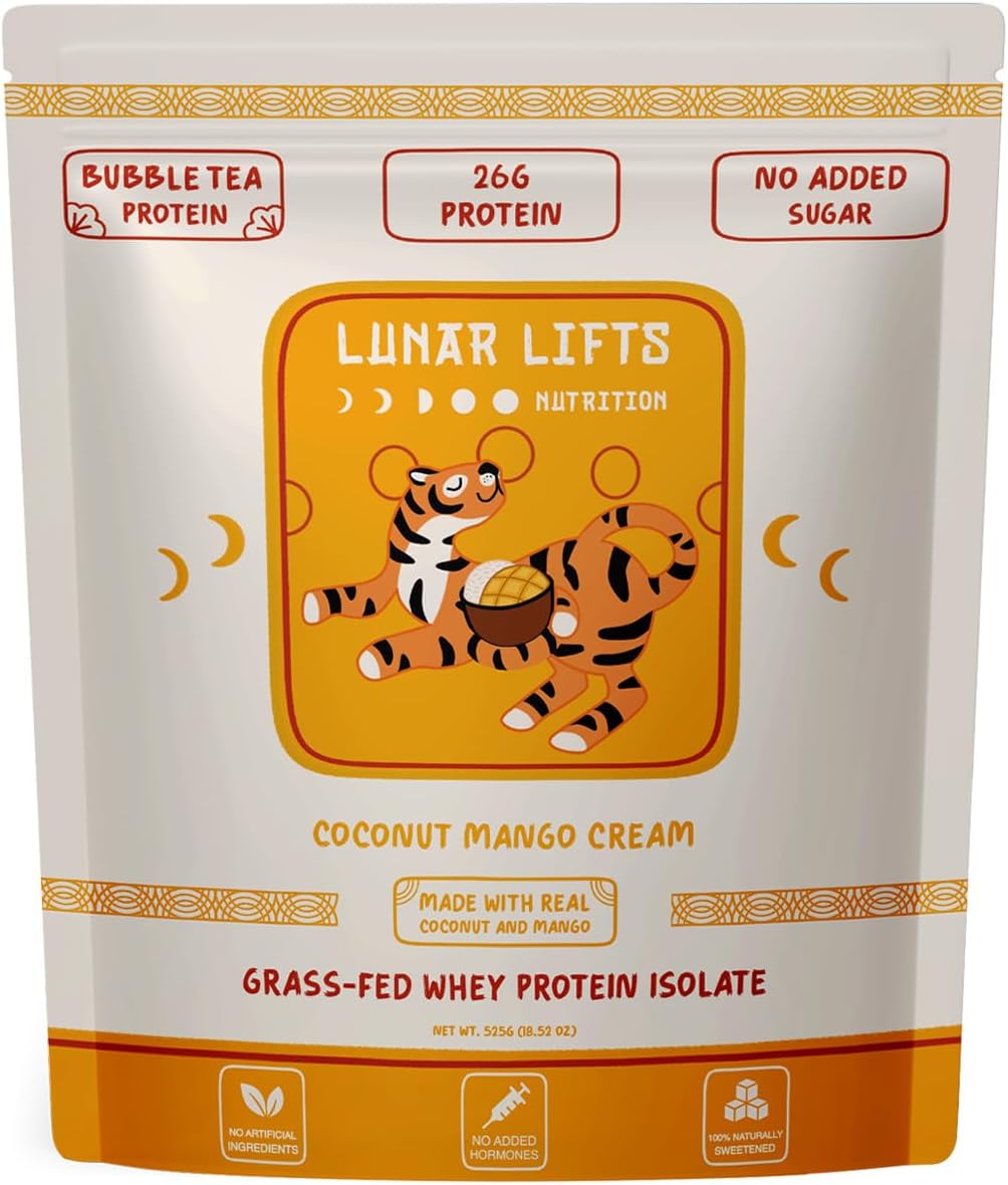 Coconut Mango Cream - Boba Tea Whey Protein Isolate | 26 Grams Grass-fed Whey Isolate Protein per Serving Protein Powder | No Added Sugars or Artificial Ingredients Protein Shake