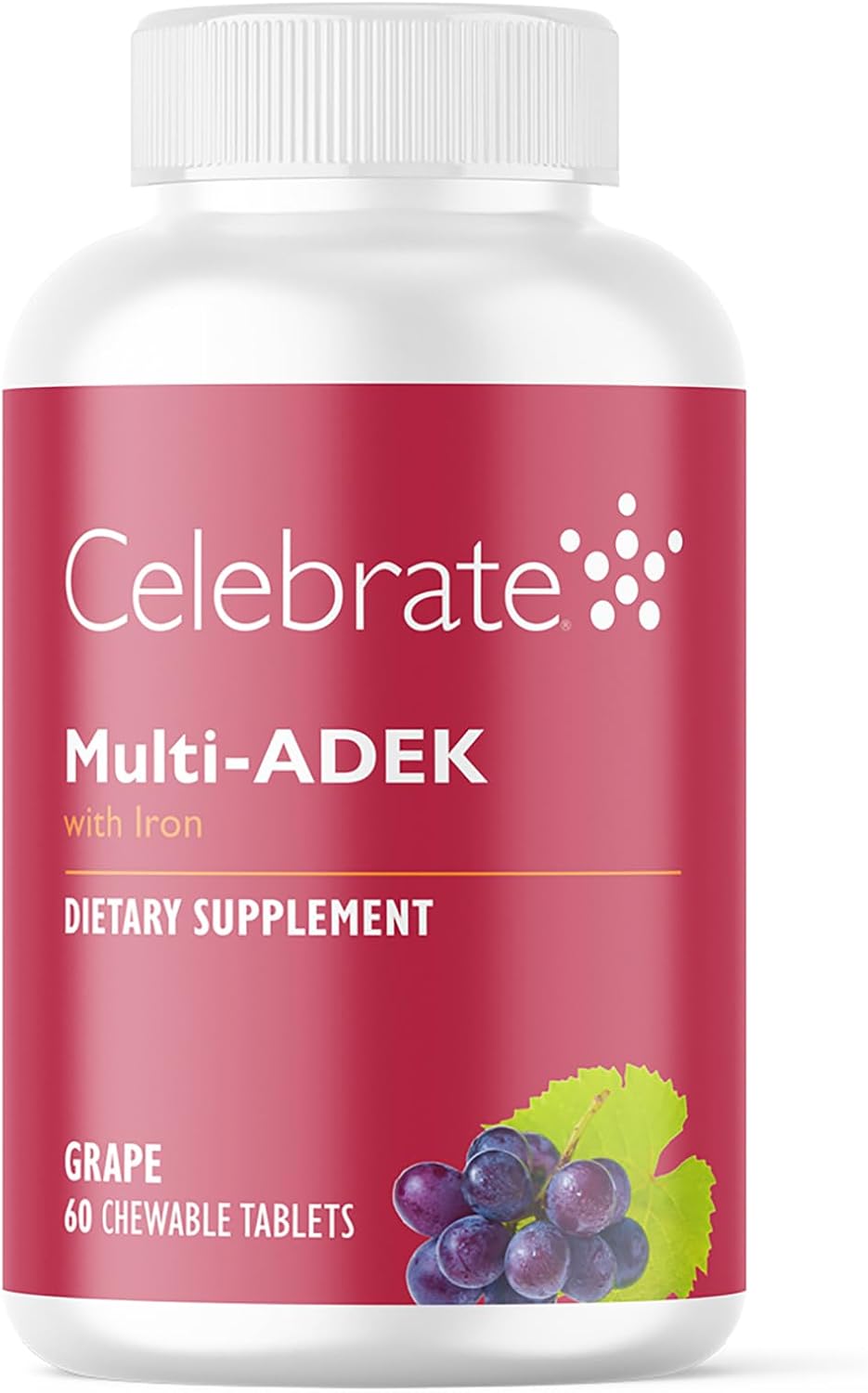 Celebrate Vitamins Multi ADEK Chewables, 60mg Iron - Daily Bariatric Multivitamin, Vitamins A, D, E, K & B12 for Duodenal Switch Surgery Patients - Grape (60 Tablets)
