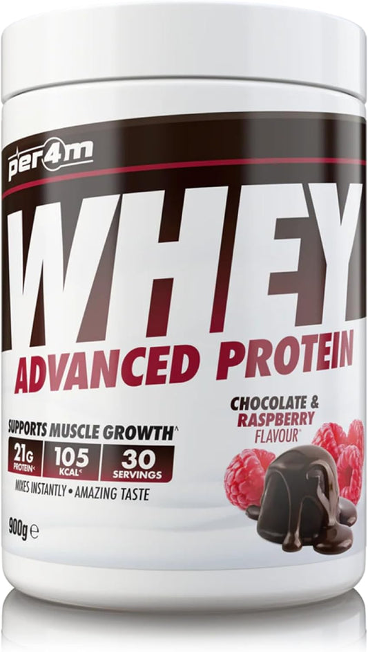 Protein Whey Powder | 30 Servings of High Protein Shake with Amino Acids | for Optimal Nutrition When Training | Low Sugar Gym Supplements (Chocolate and Raspberry, 900g)