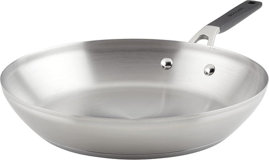 KitchenAid Stainless Steel Frying Pan/Skillet, 12 Inch, Brushed Stainless Steel