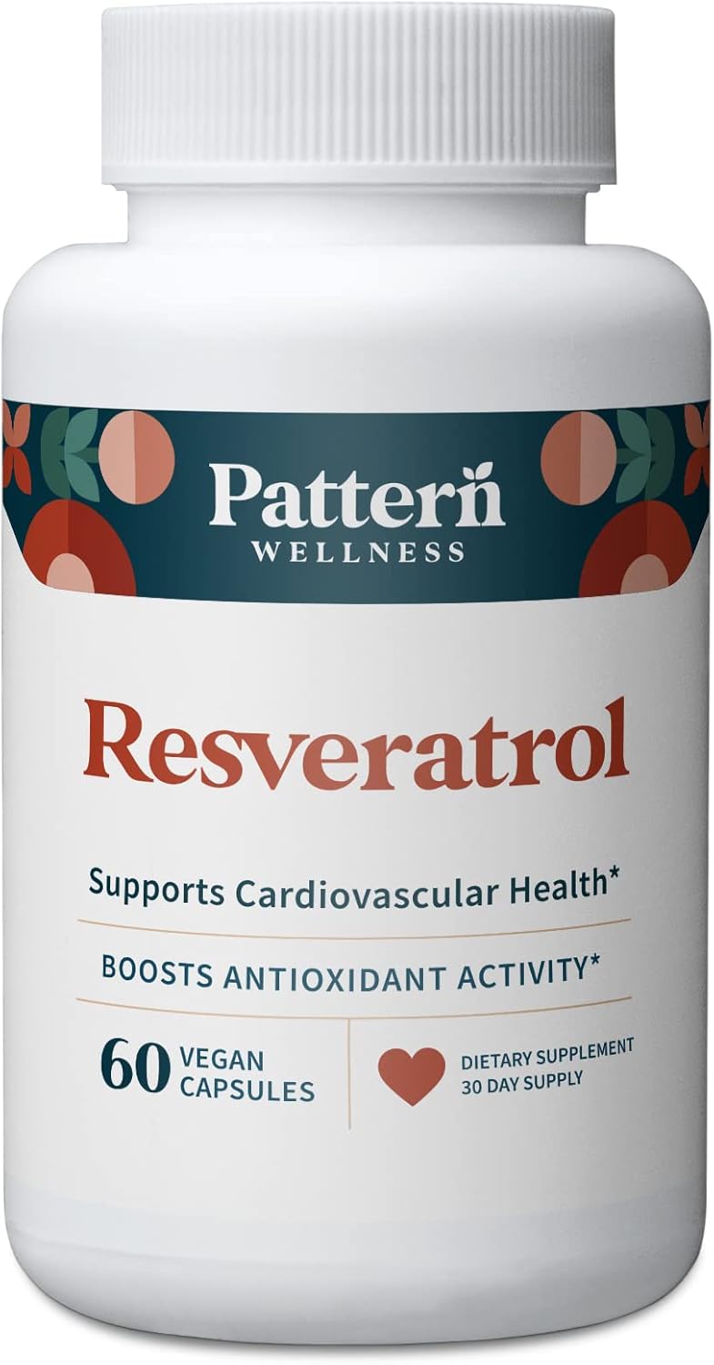 Pattern Wellness Resveratrol Supplement with Fisetin - Natural Antioxidant Booster - Whole Body & Heart Health, Healthy Immune Responses - No Fillers & Binders - USA Tested - 60 Non-GMO Capsules