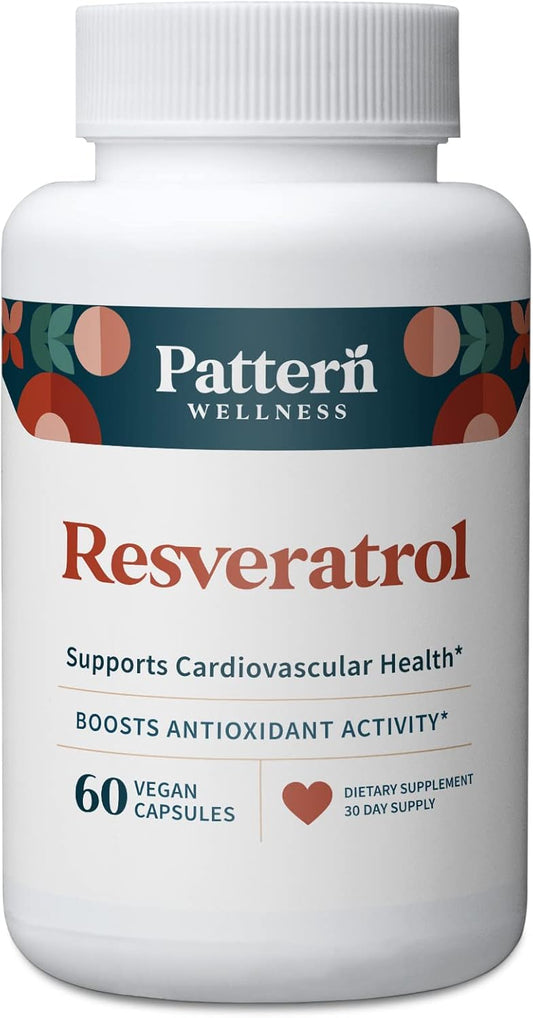 Pattern Wellness Resveratrol Supplement with Fisetin - Natural Antioxidant Booster - Whole Body & Heart Health, Healthy Immune Responses - No Fillers & Binders - USA Tested - 60 Non-GMO Capsules