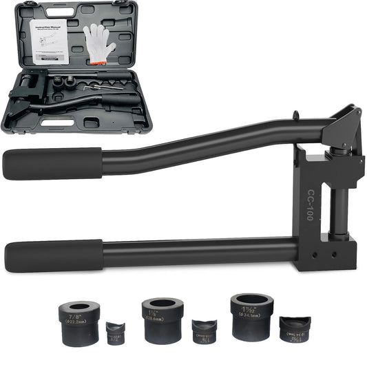 Metal Sheet Hole Punch Tool with Dies 7/8", 1-1/8", and 1-11/32" 20GA Steel Stud Puncher Set (CC-100M)