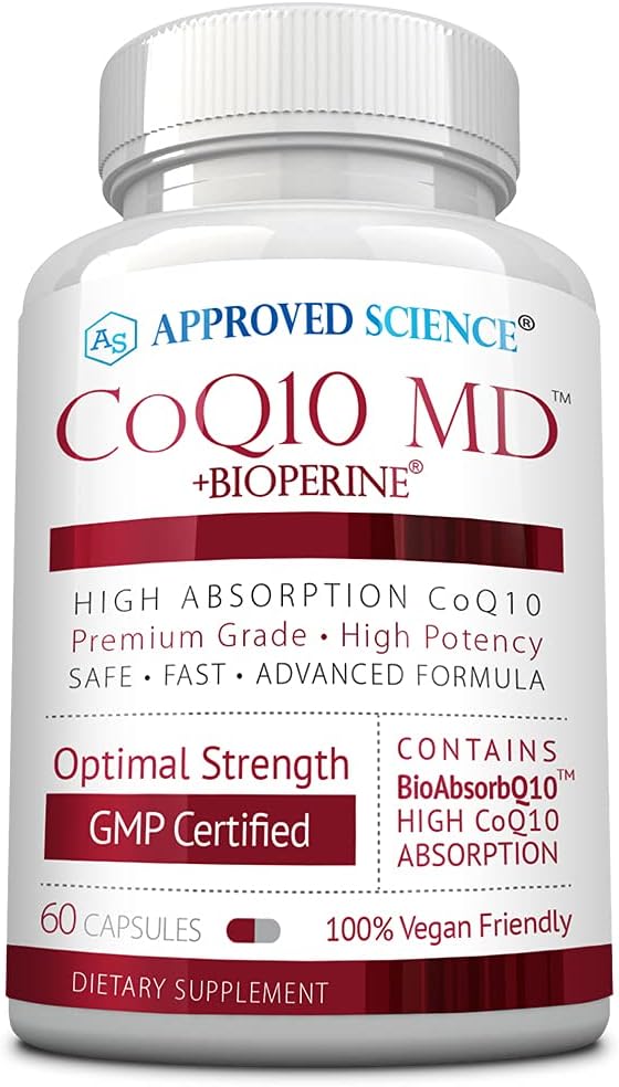 Approved Science® CoQ10 MD - Extra Strength 300mg Pure CoQ10 with BioPerine® for Faster Absorption - Optimal Support \u2013 60 Vegan Capsules