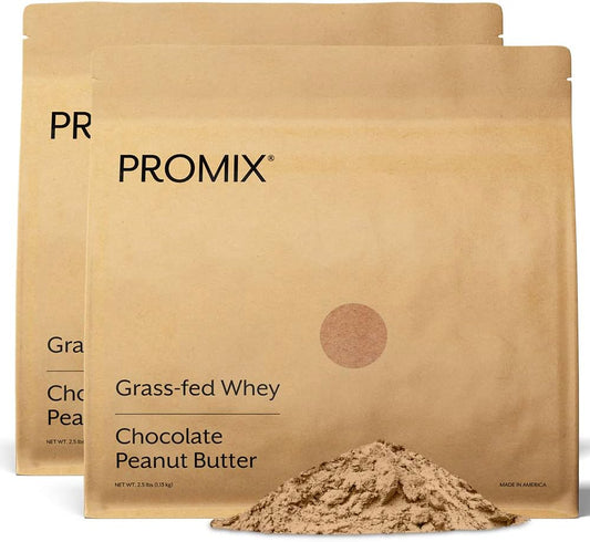 ProMix Nutrition Whey Protein Powder, Chocolate Peanut Butter - Grass-Fed & 100% All Natural - ­Post Workout Fitness & Nutrition Shakes, Smoothies, Baking & Cooking Recipes - 5 Pound (Pack of 2)