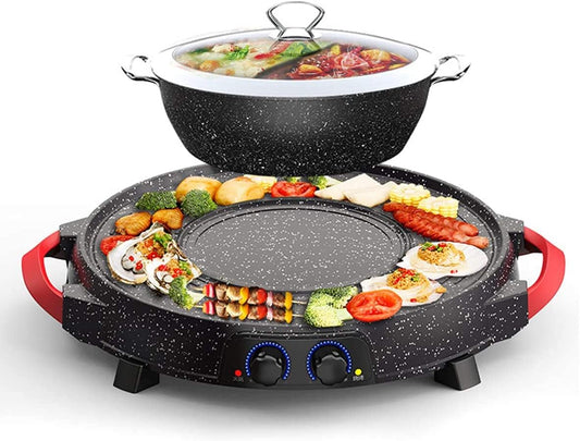 BBQ Smokeless Grill Multifunctional BBQ hot Pot Double Pot,Integrated Kitchen Pot,Electric hot Pot,Electric Barbecue Grill,Electric Baking Tray is Convenient and Stylish-One-Piece shabu-shabu