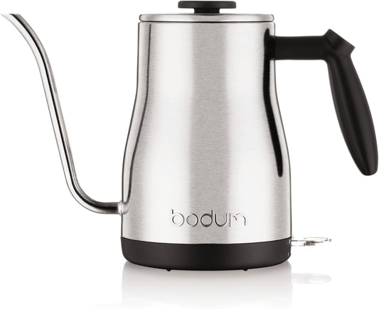 Bodum 34oz Bistro Gooseneck Electric Water Kettle, Pour Over Coffee & Tea, Brushed Stainless Steel