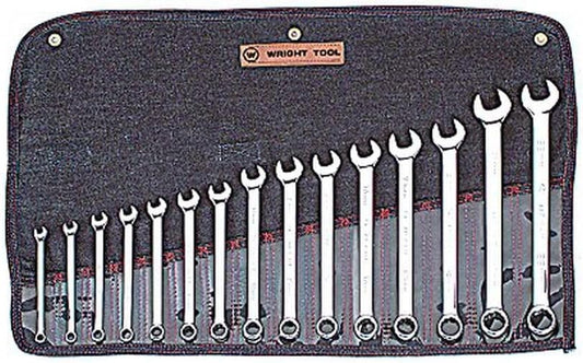 Wright Tool 952 Metric Combination Wrench Set, 12-Point, 15-Piece | WrightGrip® 2.0, Sizes 7 mm–22 mm, Full Polish Finish, Roll Pouch Made in USA