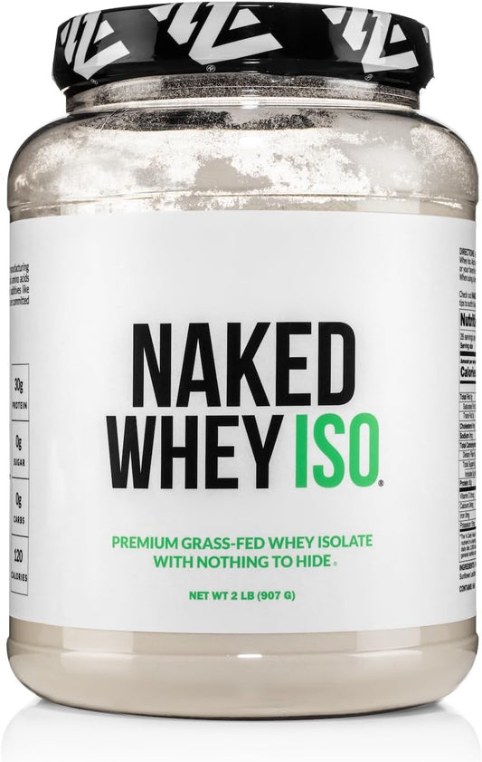 NAKED Whey Isolate Protein - Only 2 Ingredients, 30g Grass-Fed Protein, Zero Carb, Unflavored, Undenatured, Non-GMO, No Soy, Gluten-Free, No Preservatives - 28 Servings