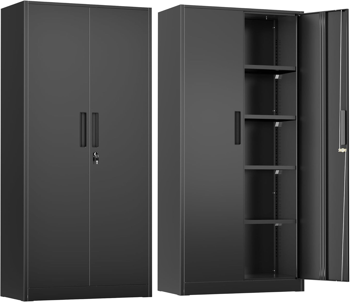 Greenvelly Metal Storage Cabinet, 72" Black Locking Metal Cabinet with 2 Doors and 4 Adjustable Shelves, Lockable Garage Storage Cabinets for Home Office, Garage, Kitchen, Living Room