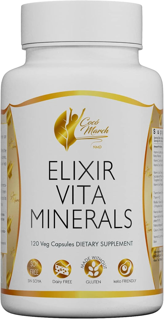 Cocó March N.M.D Elixir Vita Minerals - HIGH Potency - 24 Vitamins and Essential Minerals - Gluten Free, Dairy Free, Keto Friendly, Soy Free, 120 Capsules