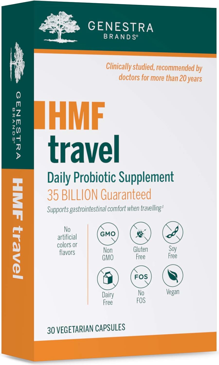Genestra Brands - HMF Travel - Shelf Stable Probiotics to Support Gastrointestinal Health When Travelling - 30 Capsules