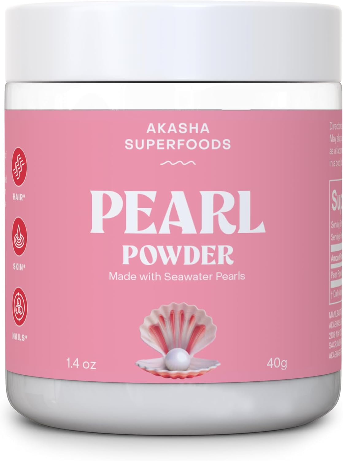 Pearl Powder, Dietary and Topical Use, Blend Into Drinks, Smoothies, or Skincare, Natural Source of Calcium, Amino Acids, & Minerals, Gentle on Sensitive Skin, Gluten Free, 1.4 Oz