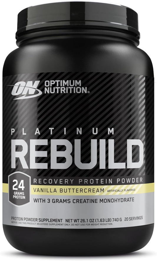 Optimum Nutrition Platinum Rebuild, Premium Platinum Blend Protein Powder with Creatine, Vanilla Buttercream, 20 Servings