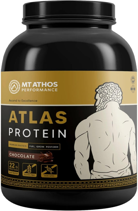 Mt. Athos Performance Atlas Chocolate Protein Powder | Goat Milk Whey with Casein Protein | 22 g Protein per Serving | Chocolate | 28 Servings
