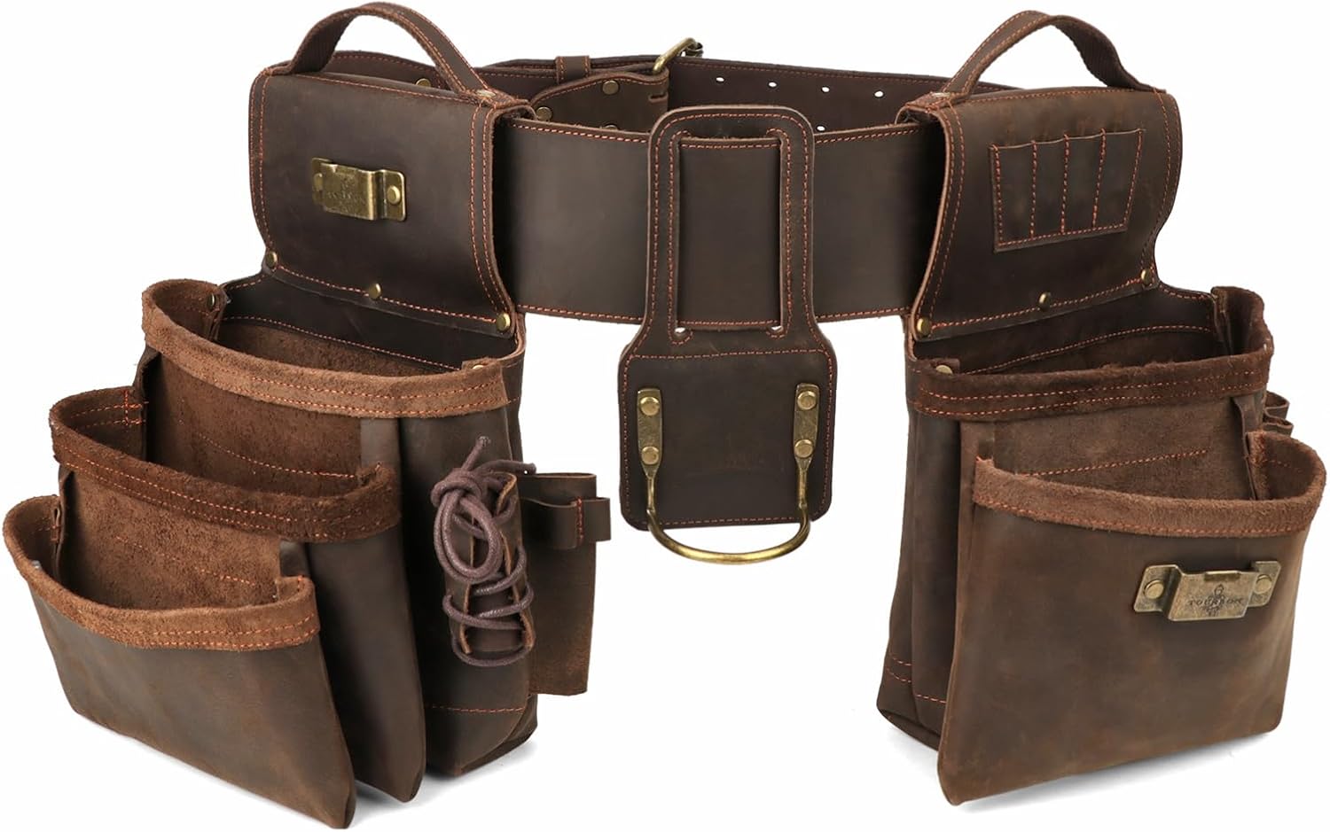 Tourbon Genuine Leather Tool Belt Carpentry Multipurpose Rig Pockets Organizer Electrician Tools Pouch Holder Bag for Construction Framers