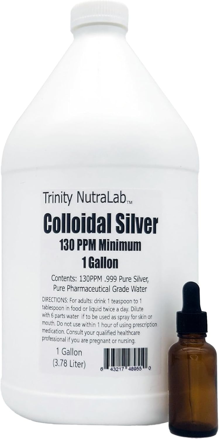 Trinity NutraLab 130PPM Colloidal Silver (1 Gallon). Certified Lab Tested, 100% Pure & Natural. Nothing Added.