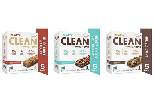 Generic Ready Clean Protein Bars, Variety pack, Chocolate Peanut Butter, Chocolate Chip, Dark Chocolate Coconut Almond, 5 servings per case, total 3 cases.