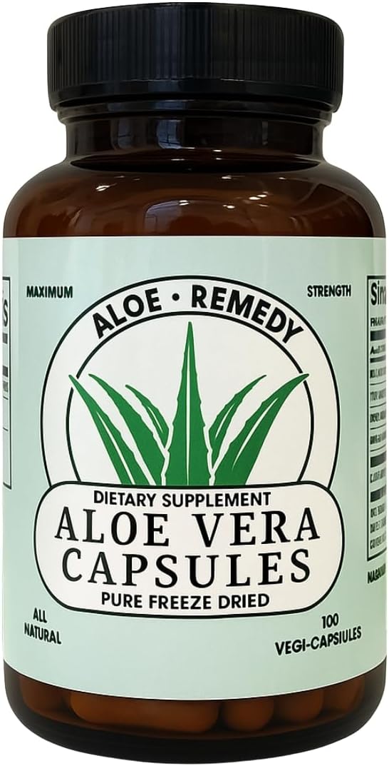 Aloe Vera Capsules 180 Count Freeze Dried Gel and Leaf Powder for IC BPS Support Digestive and Bladder Health Made in USA Natural Supplement