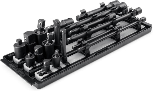 TEKTON 1\/4, 3\/8, 1\/2 Inch Drive Impact Extension and Accessory Set with Rails and Tray (17-Piece) | SIA99201