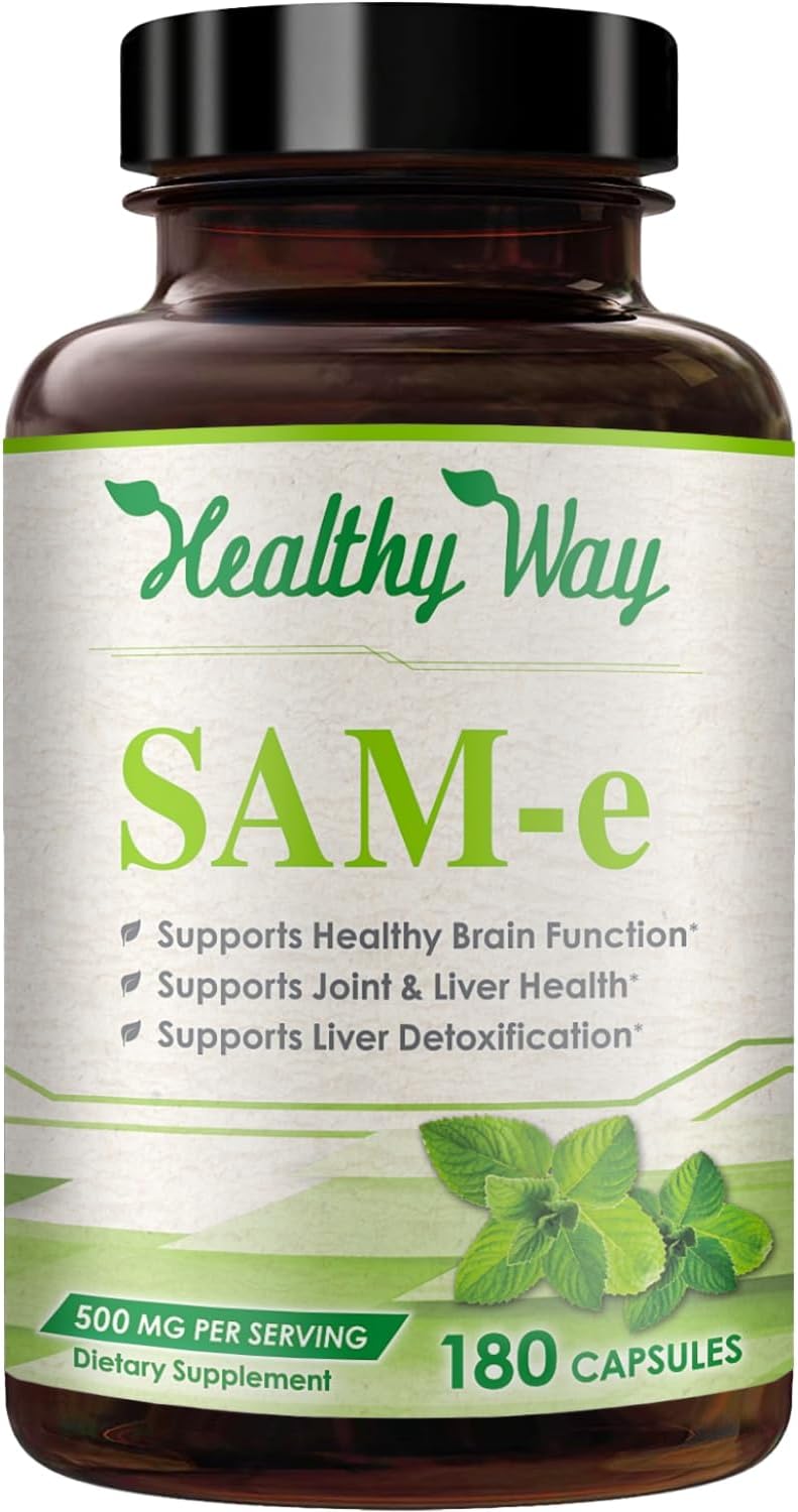 HealthyWayRx 500mg SAM-e Supplement - High Strength 500mg S-Adenosyl-L-Methionine Capsules for Brain Liver and Mood Support - Non-GMO High Absorption Same Supplement (Single)