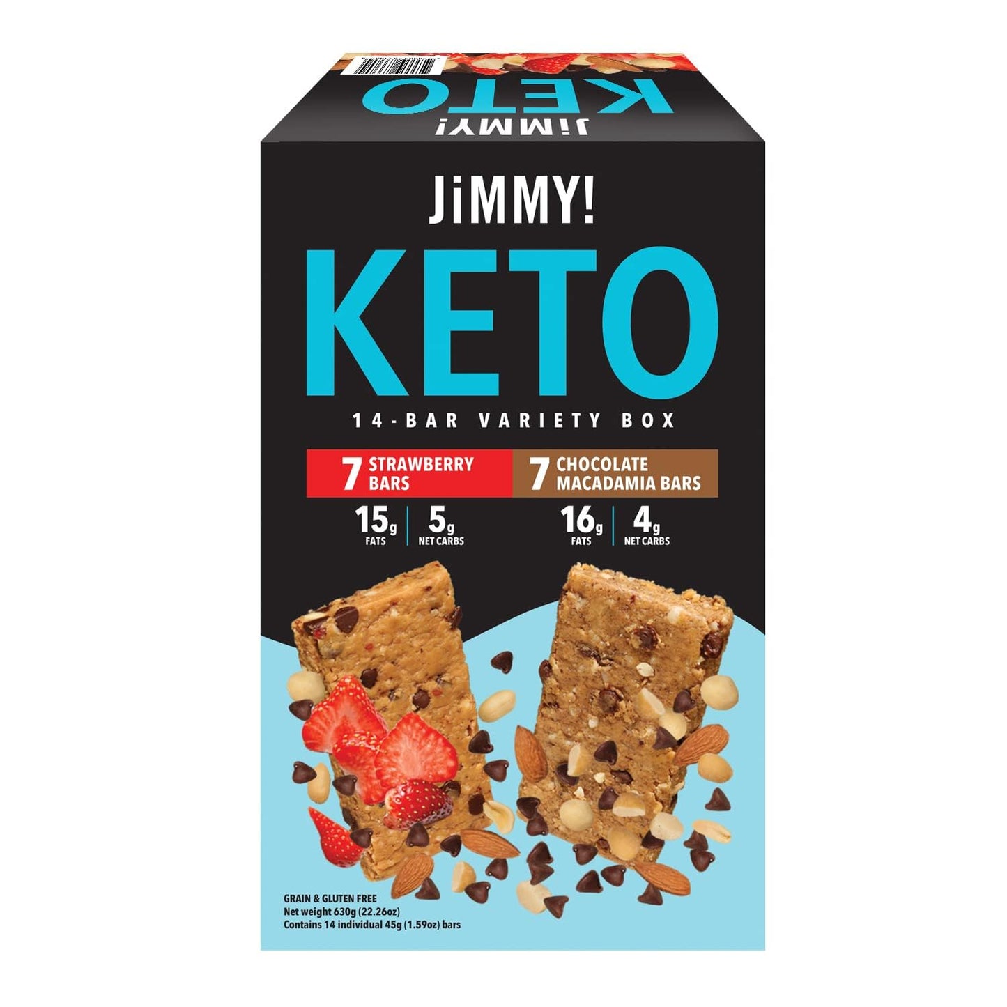 JiMMY'S! Functional Keto Protein Bars - 14 count Keto Variety Pack - Variety Pack Contains: 7 Strawberry and 7 Chocolate Macadamia Bars- Protein Bar with Low Net Carb, Low Sugar, Gluten Free