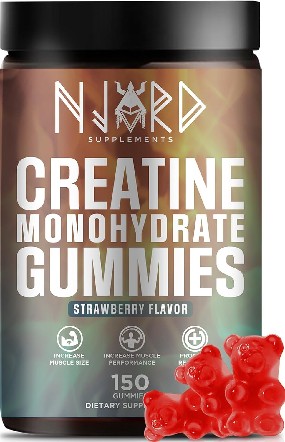 NJORD SUPPLEMENTS Creatine Monohydrate Gummy Candy, Low Sugar, 30 Servings, 5g of Creatine Per Serving, Vegan, Gluten-Free, Bodybuilding Recovery Supplement to Increase Muscle Size and Strength