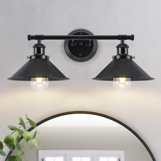 Alynzee 2 Light Dual Purpose Bathroom Vanity Light Fixtures, Farmhouse Wall Sconce Matte Black, 20 Inch Industrial Bathroom Vanity Lighting Fixtures Over Mirror Kitchen Living Room Workshop Cafe