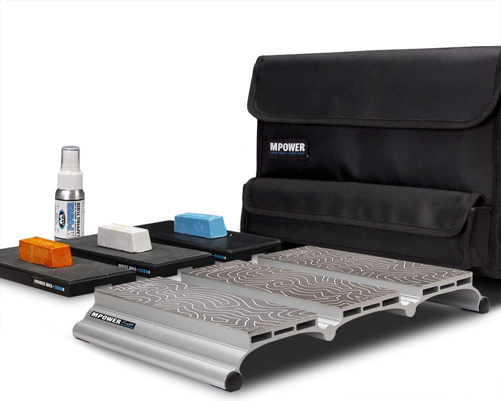 MPOWER 8x12 Inch - Triple Diamond Sharpening Whetstone - 3x Leather Strop, 3x Diamond Grades, 3x Strop Wax Compounds, Lapping Fluid and Tough Case – The Complete Wet Stone Sharpener Kit