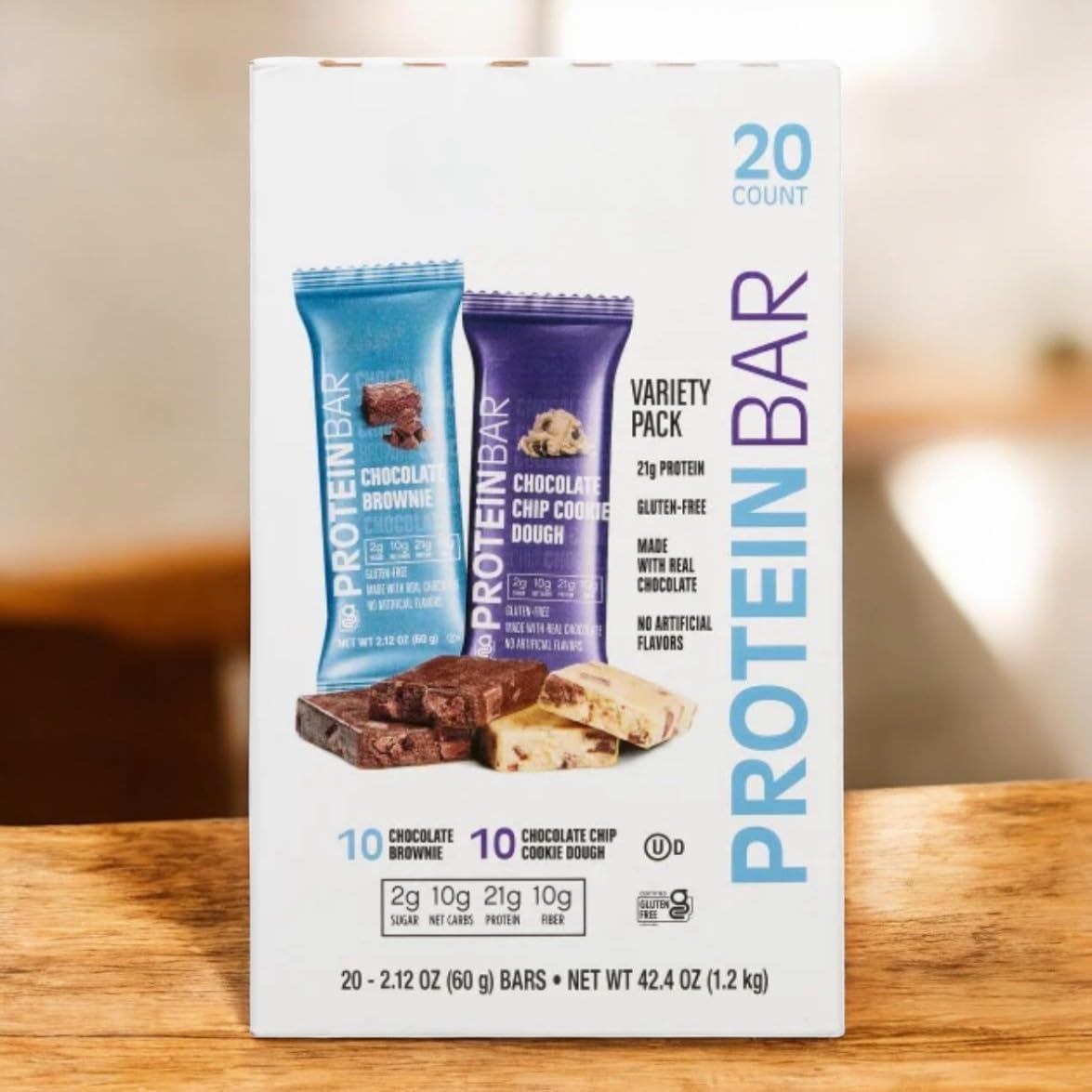 Kirkland Protein Bars – Variety Pack, Chocolate Chip & Brownie, 2.12 oz, 20 Count | Gluten-Free, No Artificial Flavors