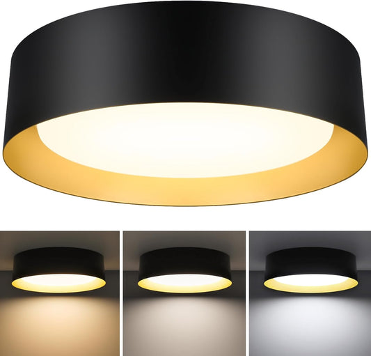 BrightHome Flush Mount LED Ceiling Light, 13in 2400LM 25W, 3 Color (3000K, 4000K, 5000K) Dimmable Black Gold Modern Lamp for Bedroom, Bathroom, Hallway, Kitchen