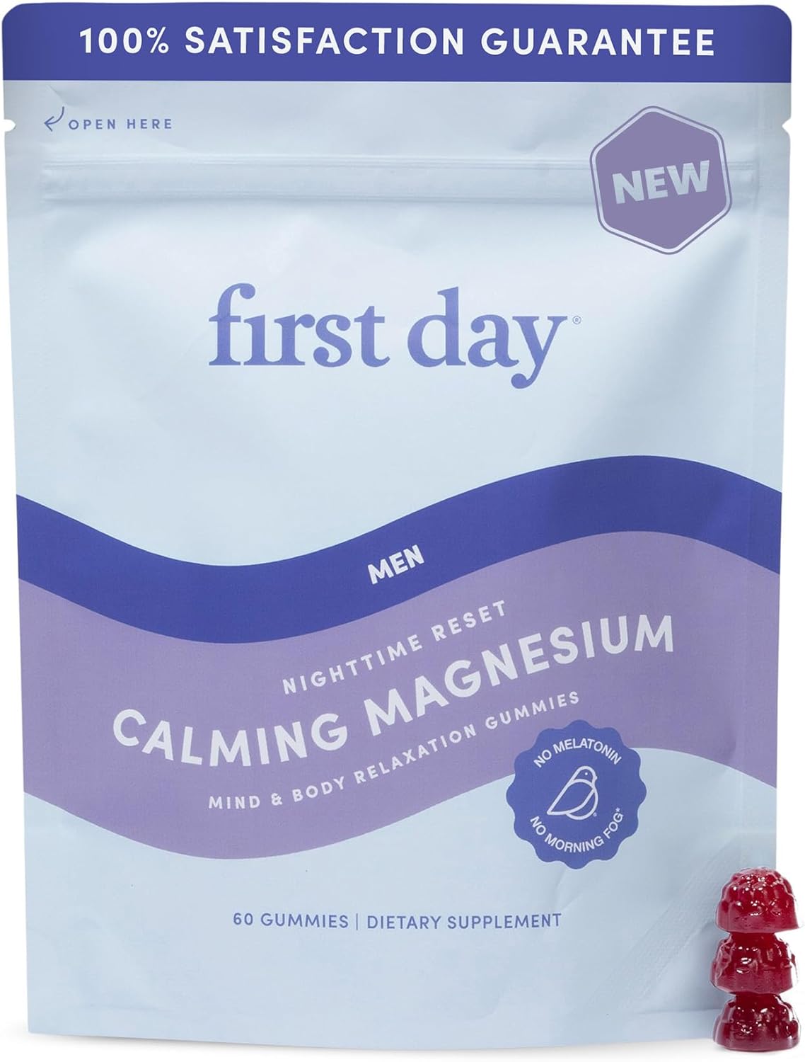 First Day Men\u2019s Nighttime Reset Calming Magnesium Gummies \u2013 Sleep Aid Supports Peaceful Rest, Balanced Mood & Energy \u2013 Supplement with Magnesium Citrate, L-Theanine & No Melatonin \u2013 30-Day Supply