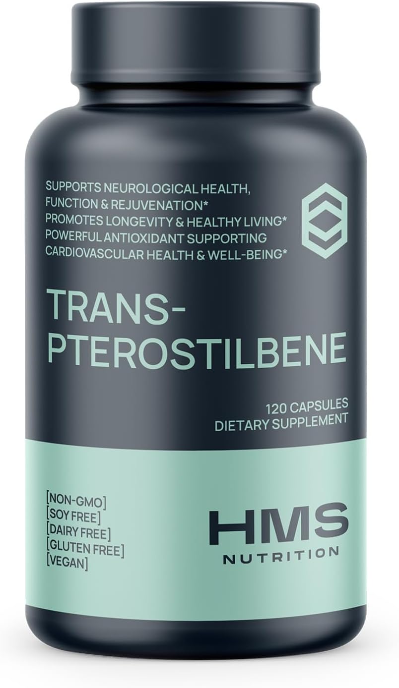 HMS Nutrition Potent Trans-Pterostilbene - 200mg, 120 Vegan Capsules - Antioxidant Supplement - Gluten, Soy & Dairy Free