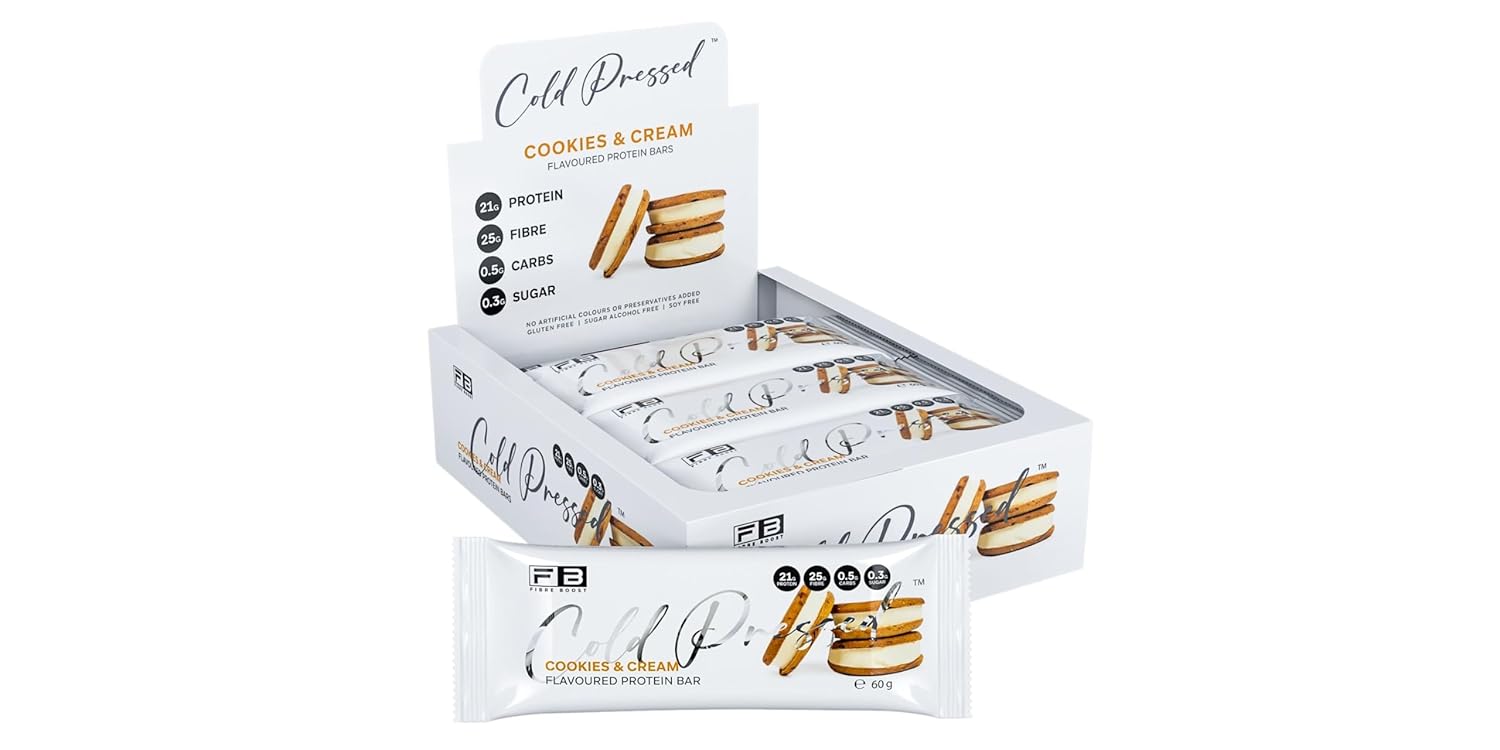Fibre Boost Cold Pressed Cookies and Cream flavoured Protein Bar