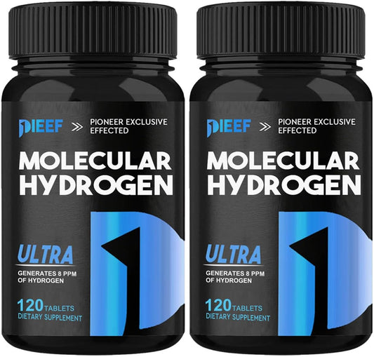 Hydrogen Water Tablets Vegan,120 Tablets, Fast-Dissolving H2 Molecular Hydrogen Supplements, Supports Brain Health, Energy and Cognitive Function, Non-GMO, Gluten-Free, 2 Bottles