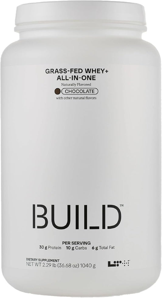 LTH BUILD Whey & All-in-One - Trusted by Life Time fitness Members - 30g Protein - Meal Replacement Protein Shake - Enzymes, Probiotics, Fiber, & More - Grass-Fed Whey Protein - Chocolate, 20 Servings