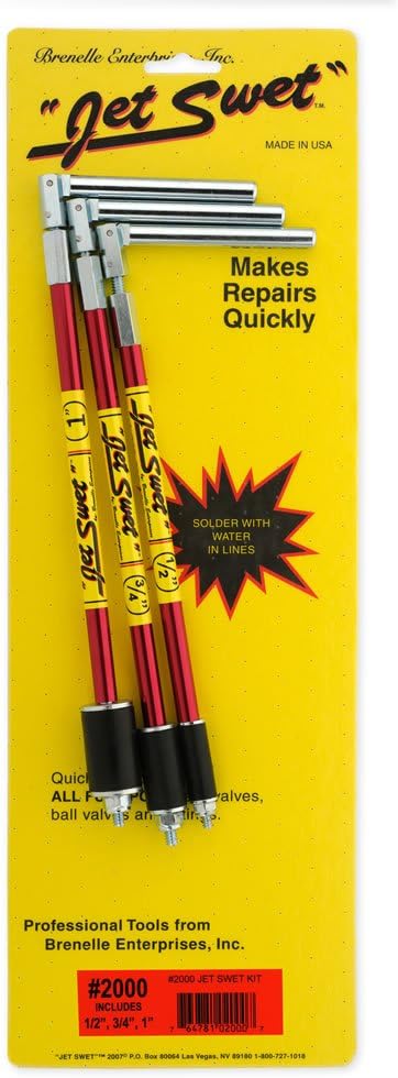 Jet Swet 2000 Kit - Water Stopper for Pipes 1/2", 3/4", 1" - 3 Tools, Heavy Duty Plumbing Plugs for Fast Copper PVC Water Line Repairs 65 PSI, Solder Without Draining