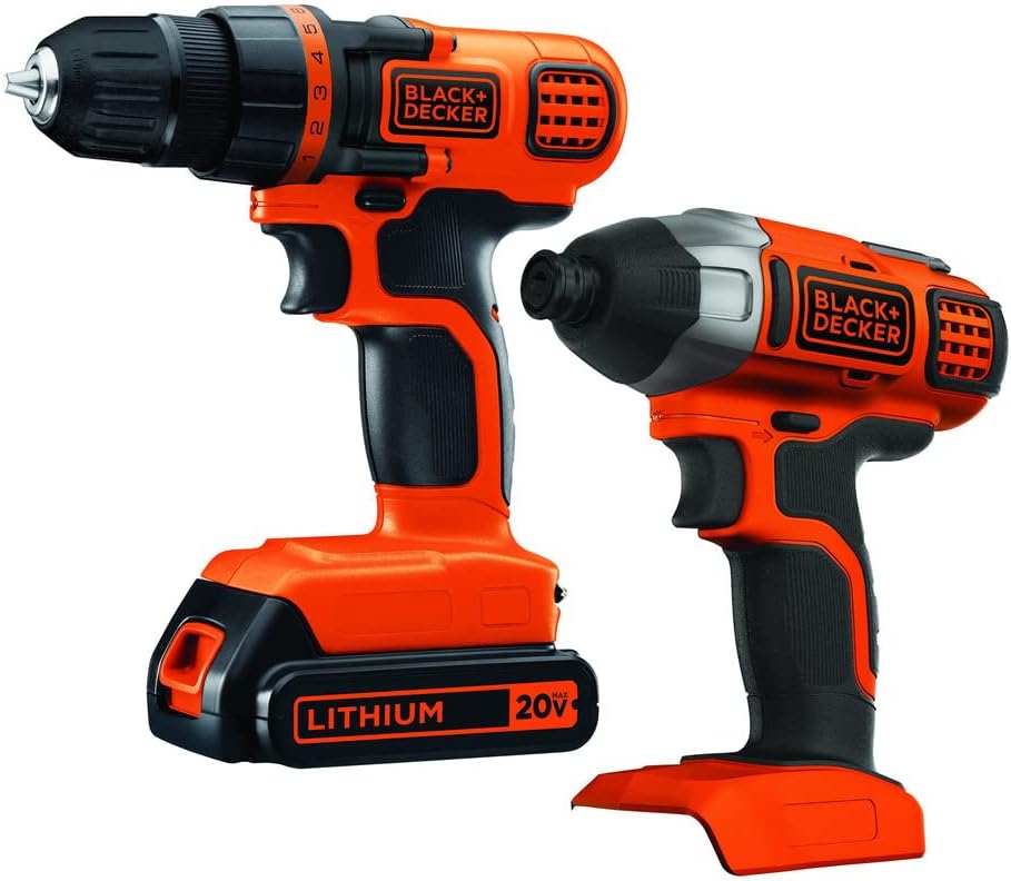 BLACK+DECKER 20V MAX Cordless Drill and Impact Driver, Power Tool Combo Kit with Battery and Charger (BD2KITCDDI)