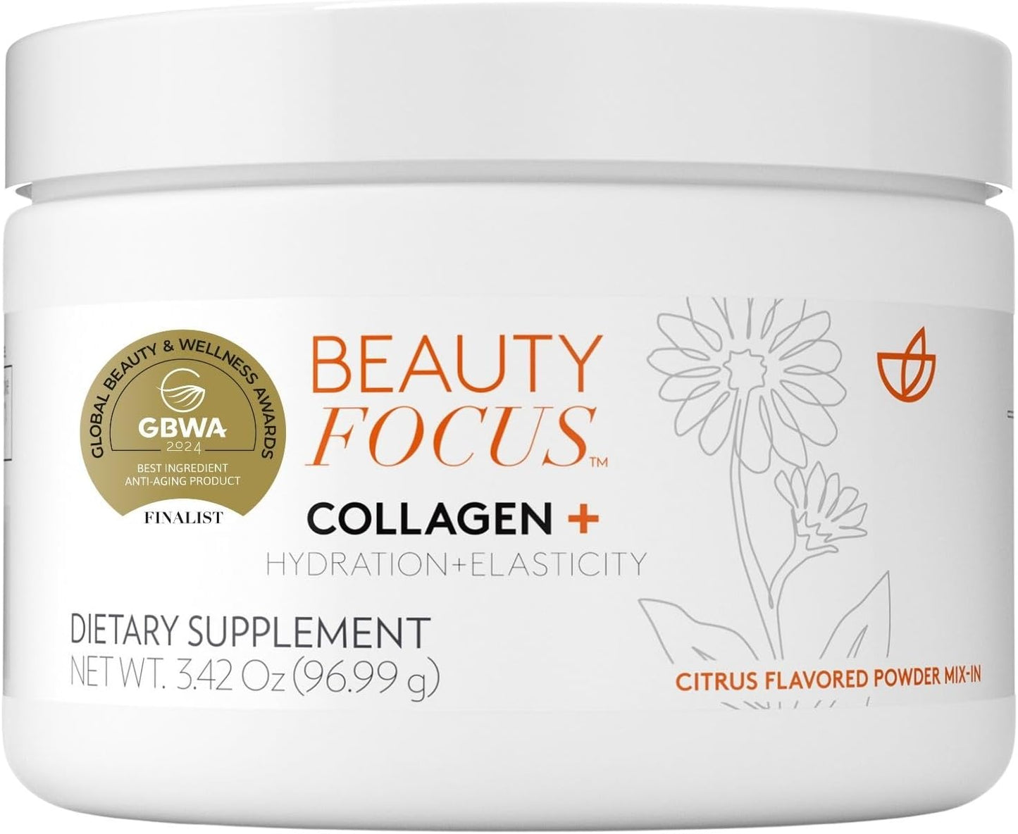 Beauty Focus Collagen Plus Powder | Citrus Flavor | 3.42 Fl Oz | Collagen Peptides | Skin Care | Beauty | Biotin Collagen for Women | Gluten Free | Collagen Powder