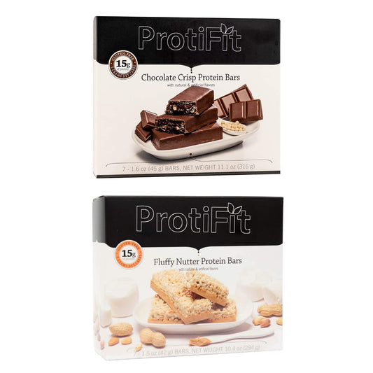 PROTIFIT - Low Calorie Chocolate Crisp & Fluffy Nutter Protein Bar 2 Pack, High Protein, 15g Protein, Low Carb, Low Sugar, Ideal Protein Compatible, 7 Servings Per Box, (2 Pack)