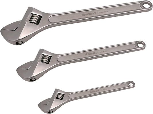 WEDO 3-piece Adjustable Wrench Set, Stainless Steel Adjustable Spanner, 4-inch, 6-inch, 8-inch, for Home, Garage and Workshop