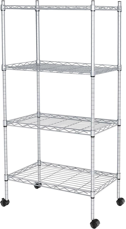 JS HANGER Wire Shelving Unit with Wheels, 4-Tier Adjustable Heavy Duty Metal Shelf Wire Storage Rack for Home Office Garage Kitchen Bathroom, 440 lbs Capacity, 23.23''W X 13.4''D X 47.24''H, Silver
