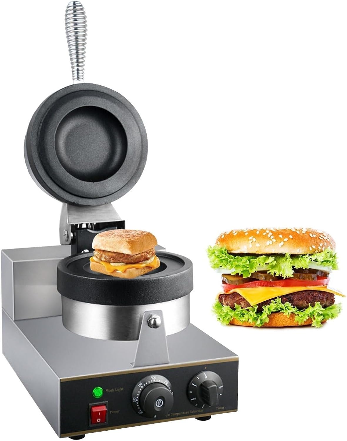 Burger Maker Machine,Non Stick Coating Ice Cream Brioche Hamburger Maker, Press Machine Plates, Time & Temperature Control